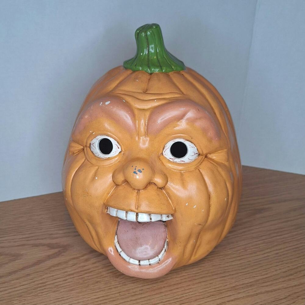VTV Vintage Ceramic Pumpkin Jack O Lantern Wide Mouth Bloodshot Eyes Halloween